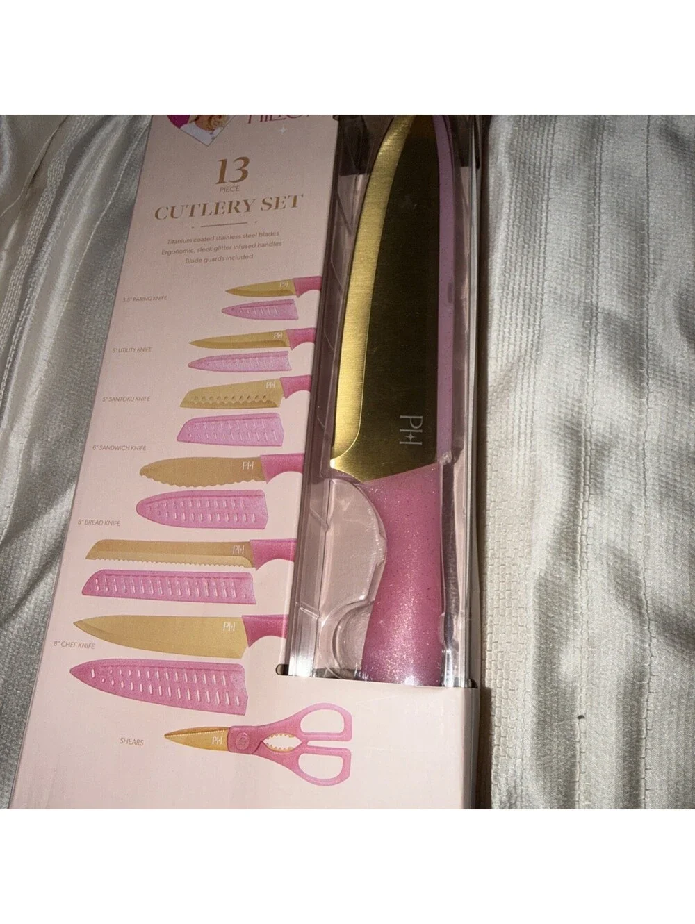 PARIS HILTON 13 PIECE CUTLERY SET PARIS HILTON KITCHEN KNIFE SET PINK & GOLD